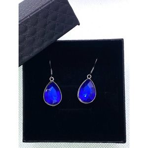 Imitation Silver Blue Sapphire Cubic Zirconia CZ Dangle Teardrop Earrings